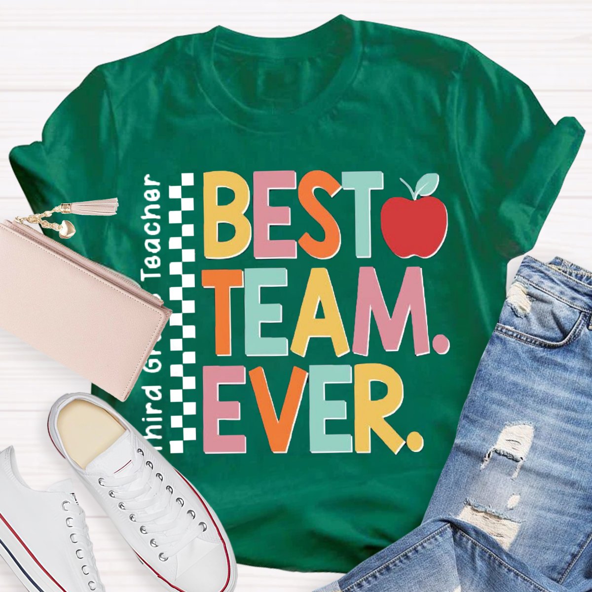 Personalized Team Name Or Job Title Apple Print Teacher Shirt