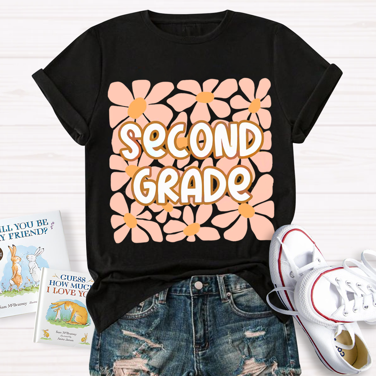 Personalized Your Grade Flower Design Teacher T-shirt