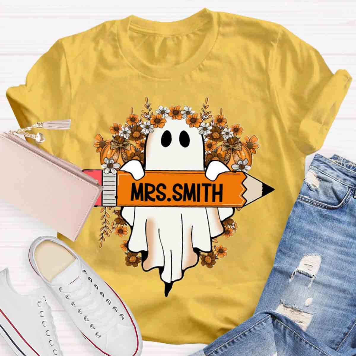 Personalized Name Cute Ghost Teacher T-Shirt