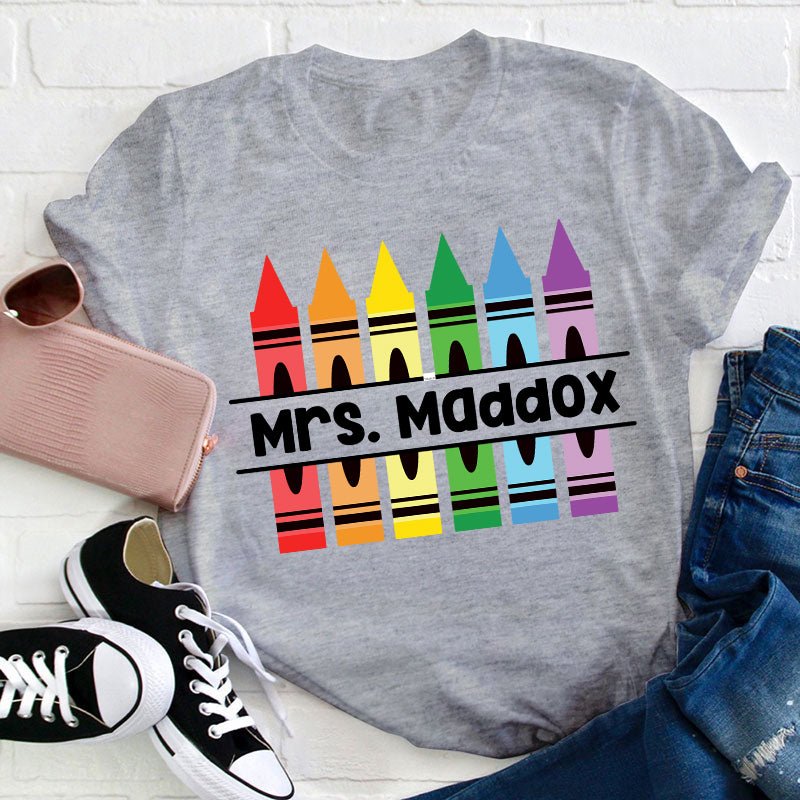 Personalized Pencil Crayon Teacher Name T-Shirt