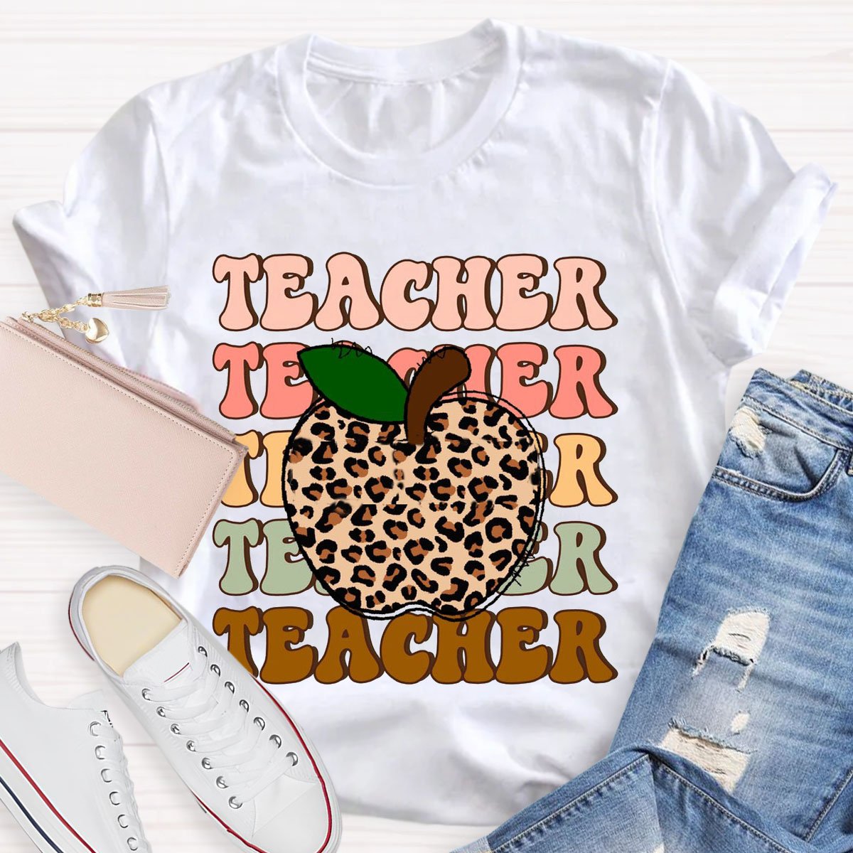 Leopard Apple Teacherabc T-Shirt