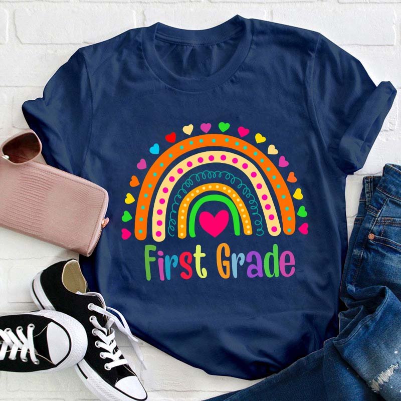 Personalized Colorful Heart Rainbow Teacher T-Shirt