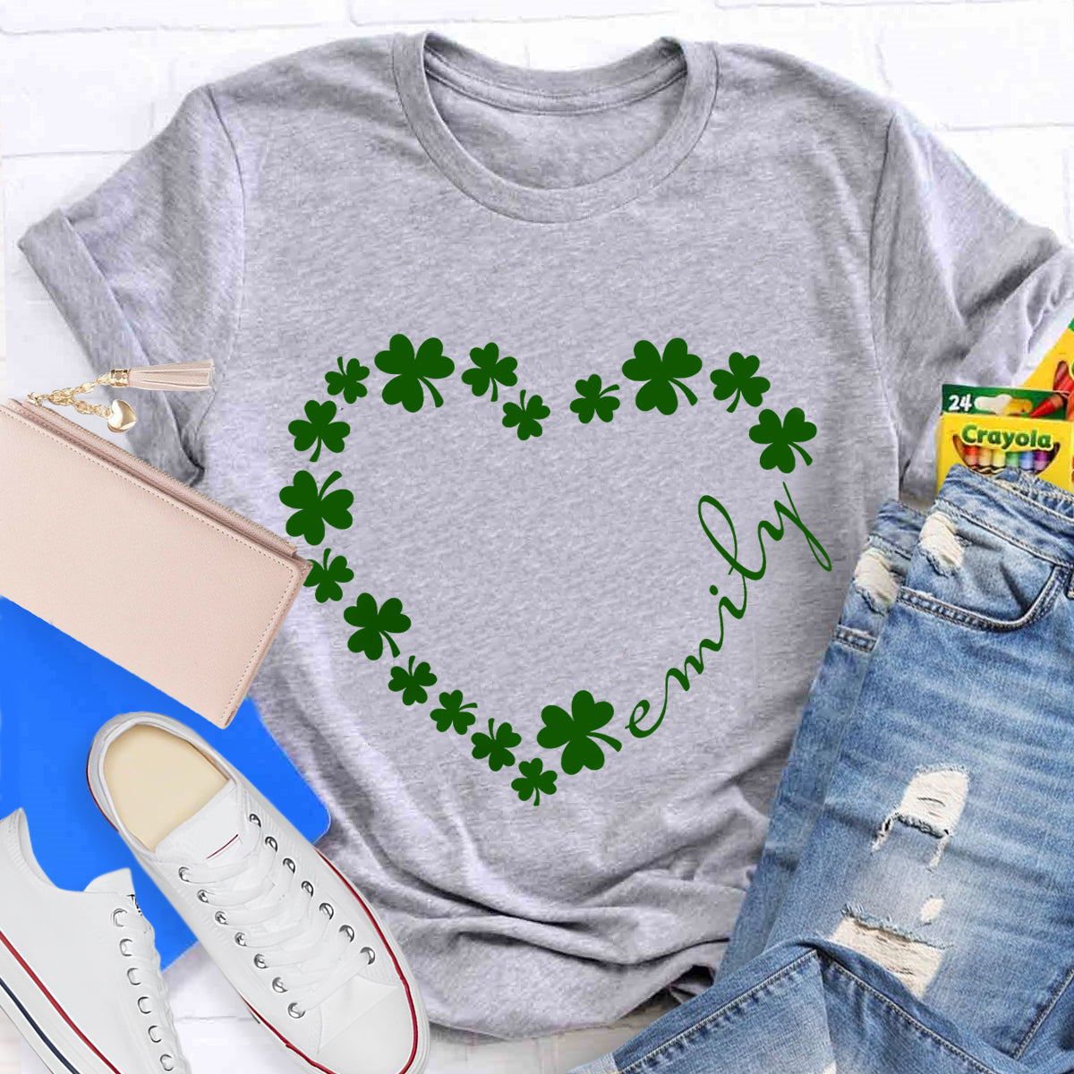 Personalized Name Shamrock Heart  T-Shirt