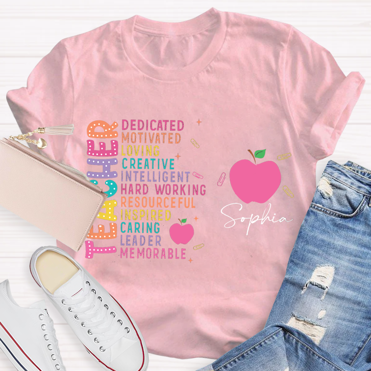 Personalized Your Name Funny Apple Design Teacher T-Shirt