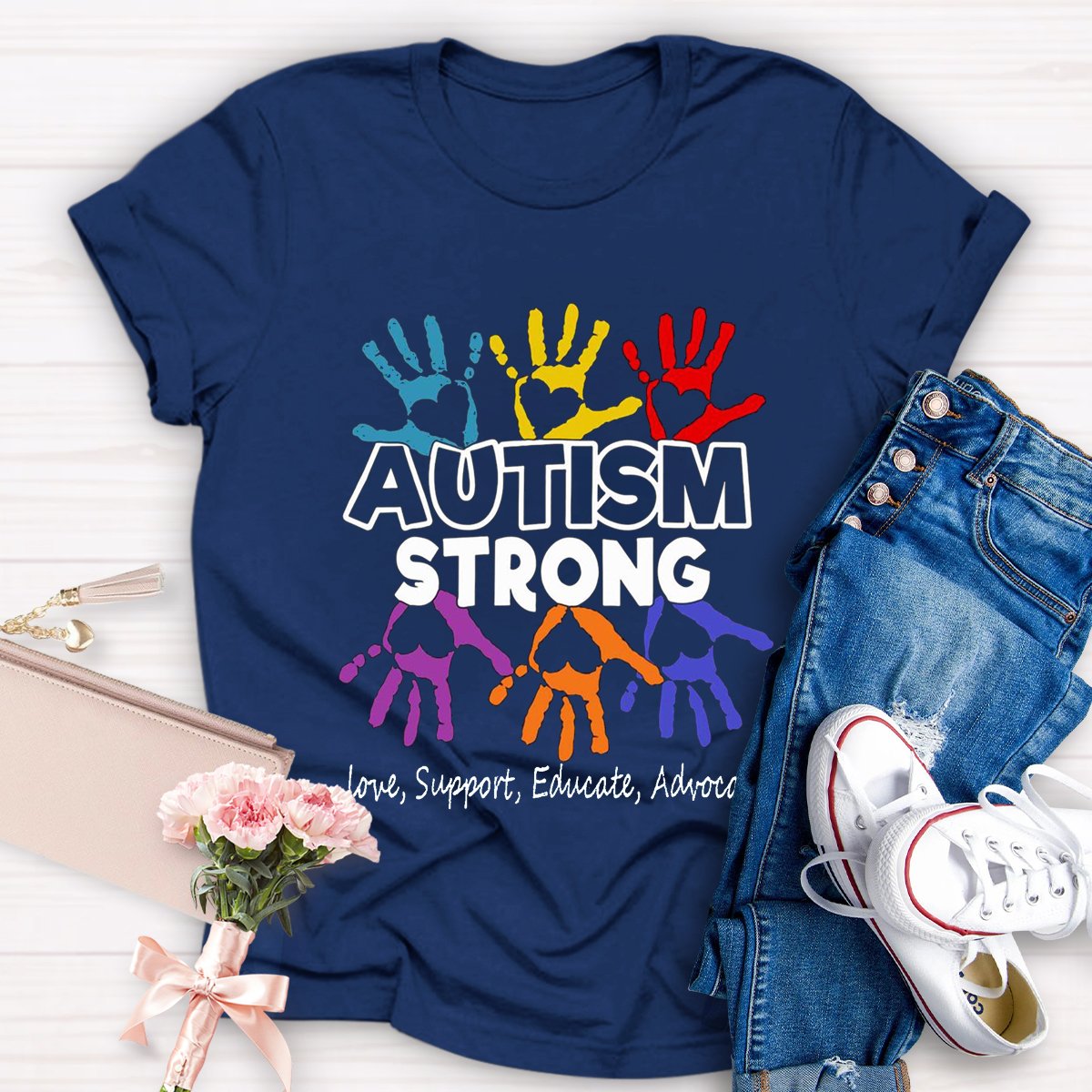 Autism Strong Love Support Educate Advocate Teacher Shirt