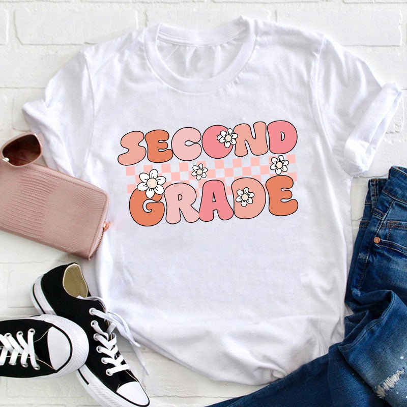 Personalized Grade Pink Flowers Teacher T-Shirt