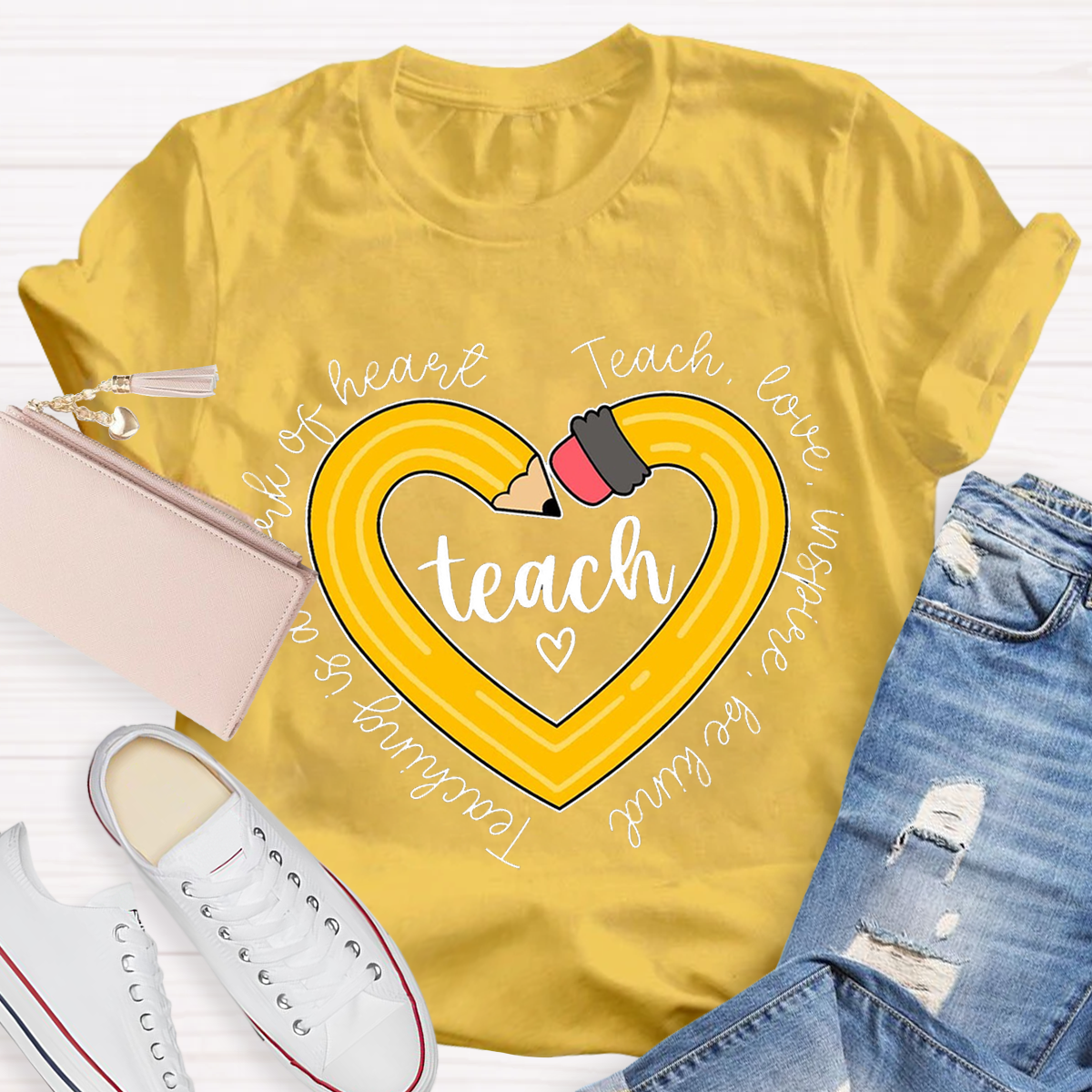 Teach Love Teaching Is A Work Of Heart Teacher T-Shirt