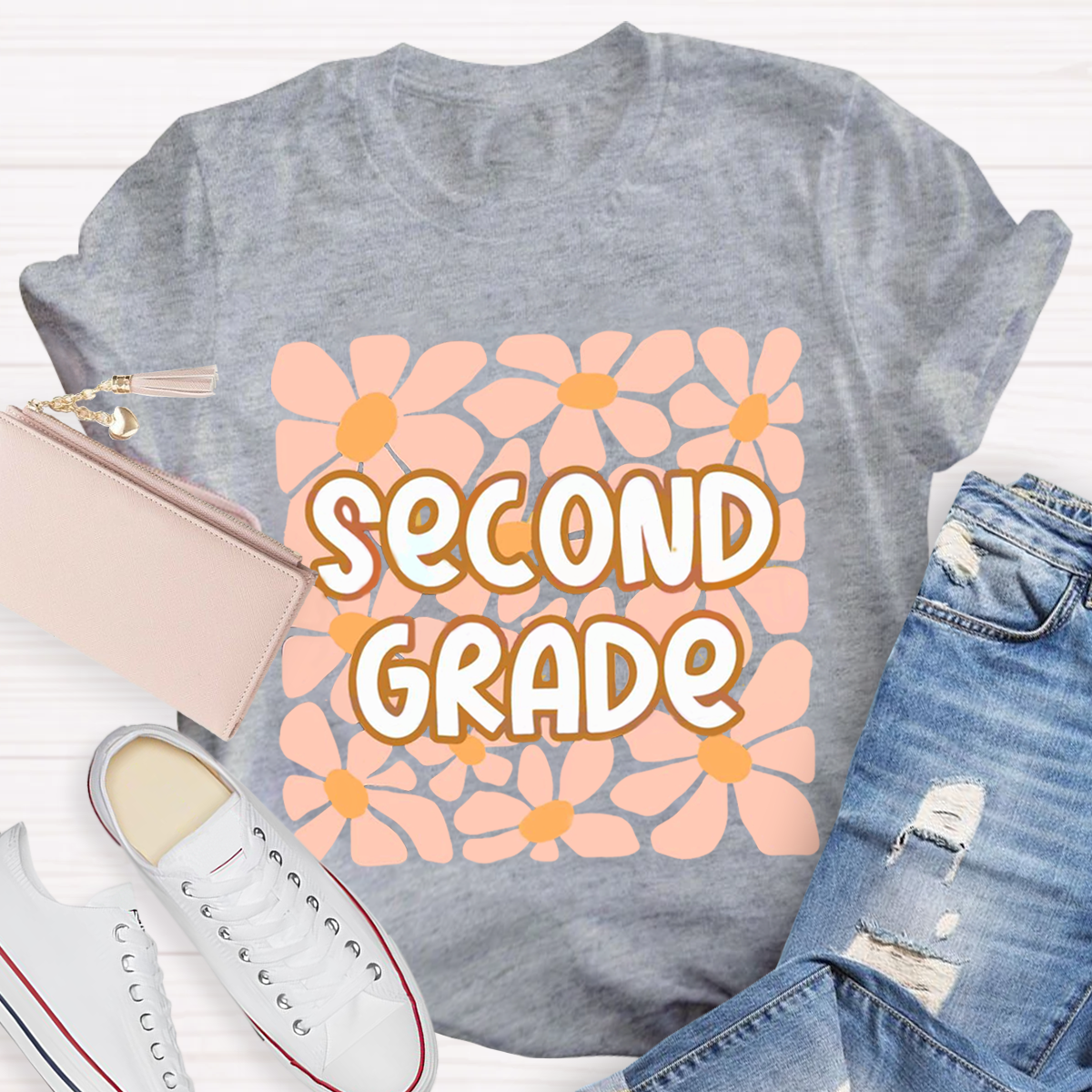 Personalized Your Grade Flower Design Teacher T-shirt