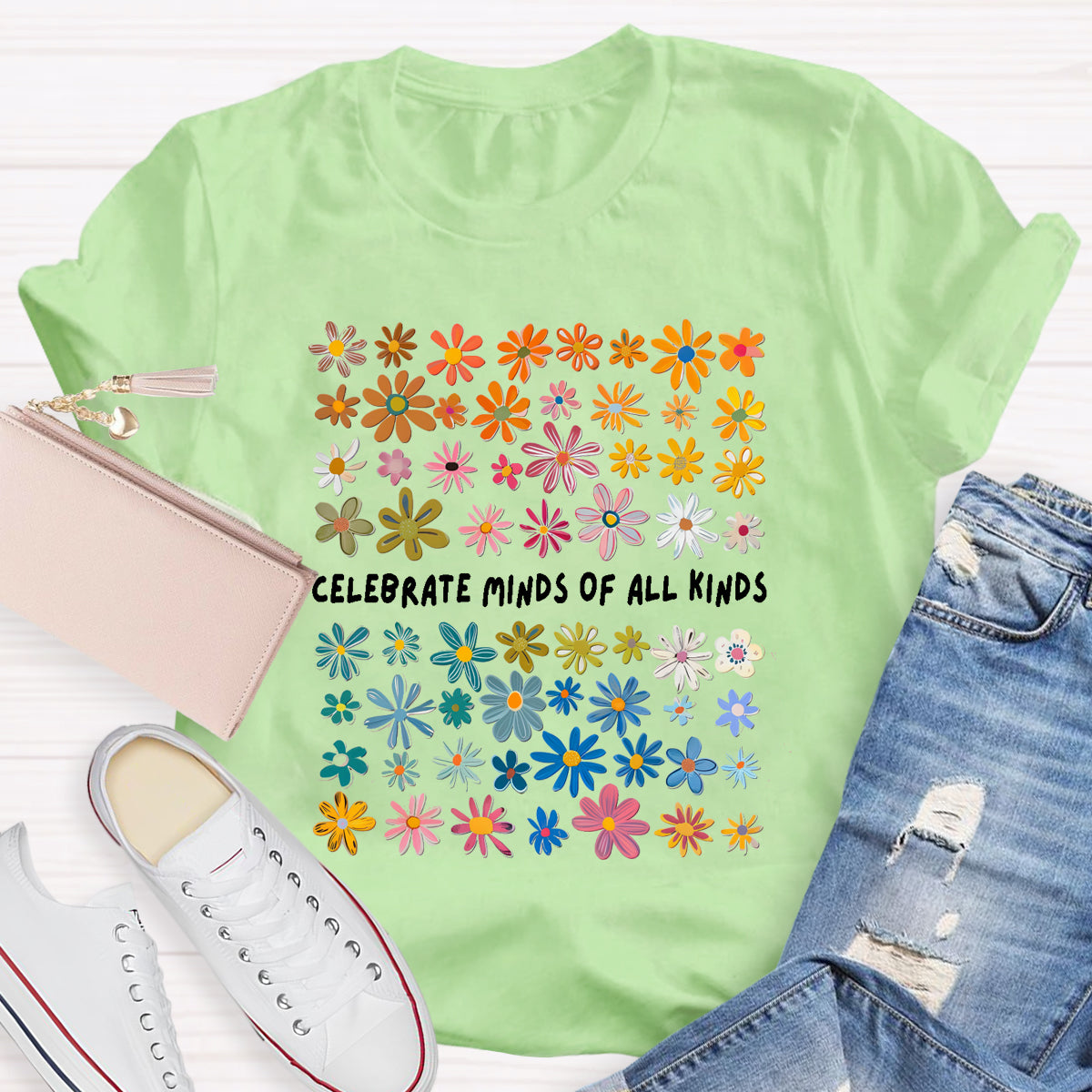 Celebrate Minds of All Kinds Floral Special Education Teacher T-Shirt