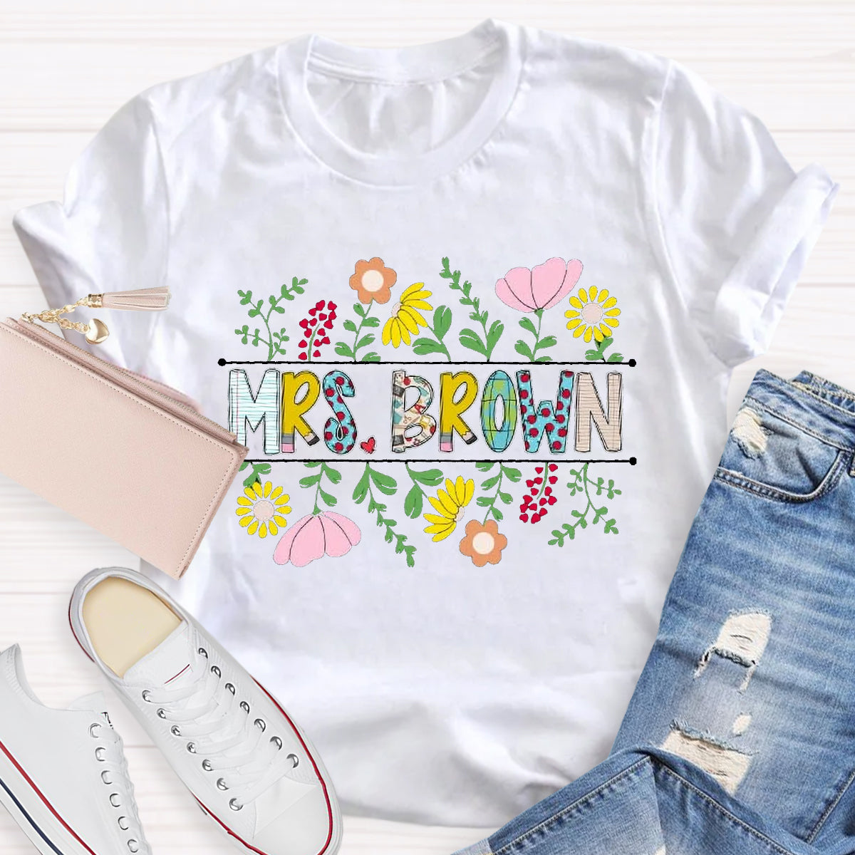 Personalized Name Vintage Floral Mrs.Brown T-Shirt