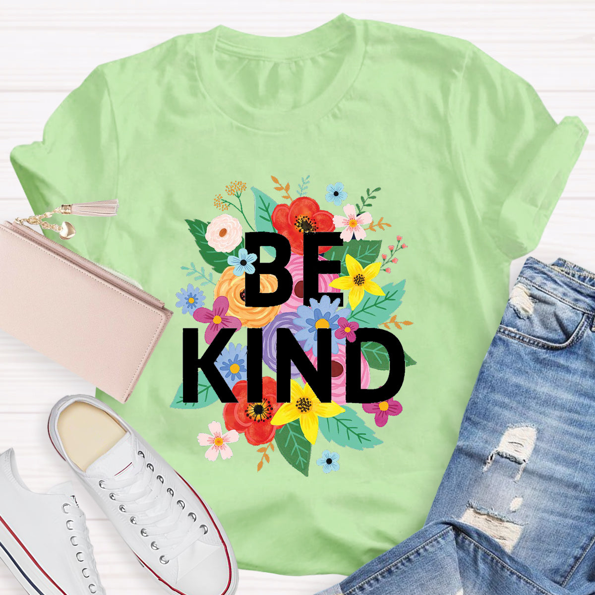 Colorful Flower Be Kind Teacher T-Shirt