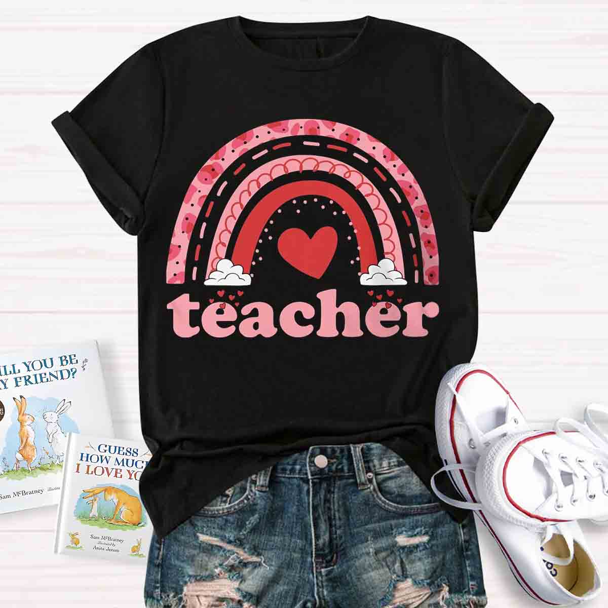 Valentine Teacher Rainbow T-Shirt