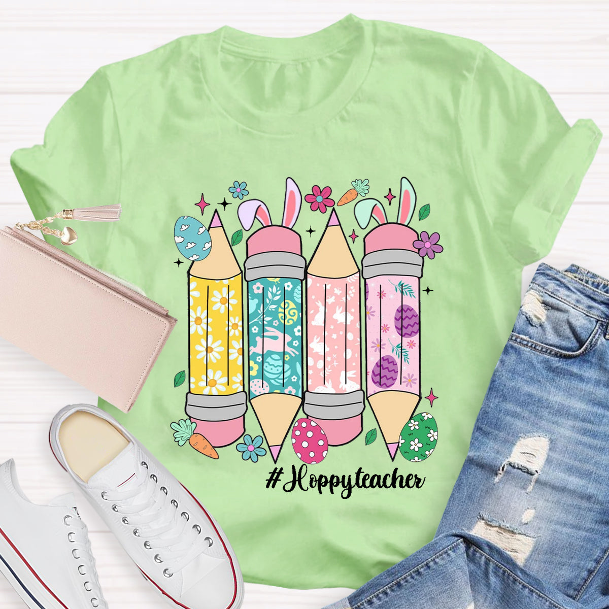 Easter Bunny Pencil Happy Teacher T-Shirt