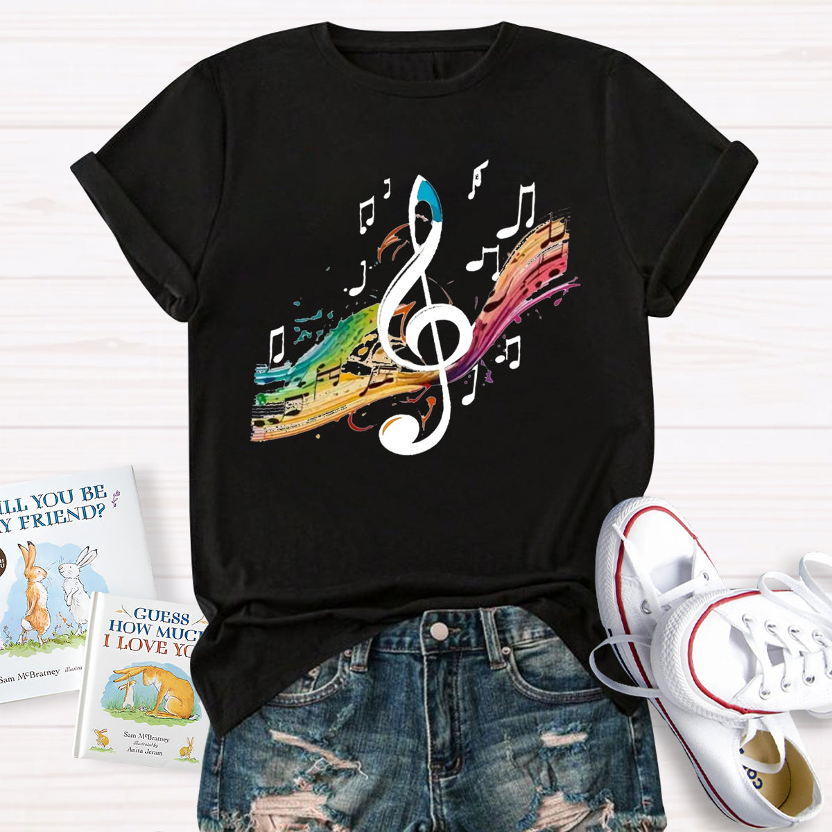 Colorful Music Note Teacher T-Shirt