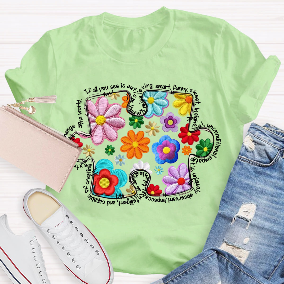 Floral Puzzle Pieces Austim T-Shirt