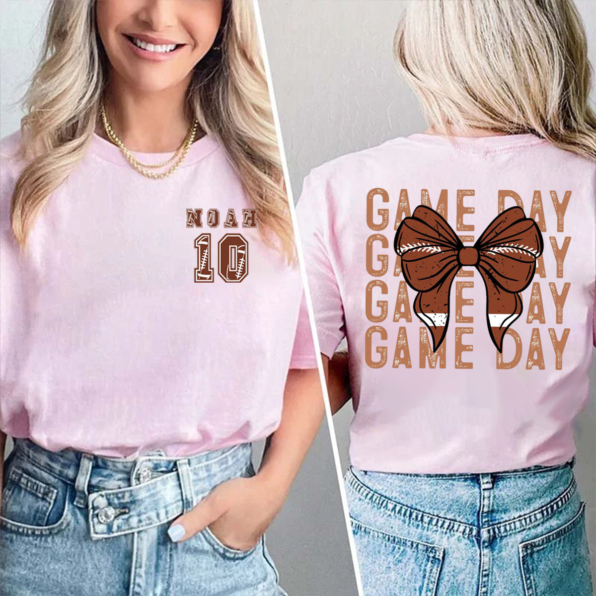 Personalized Name And Number Game Day Double Printed T-shirt