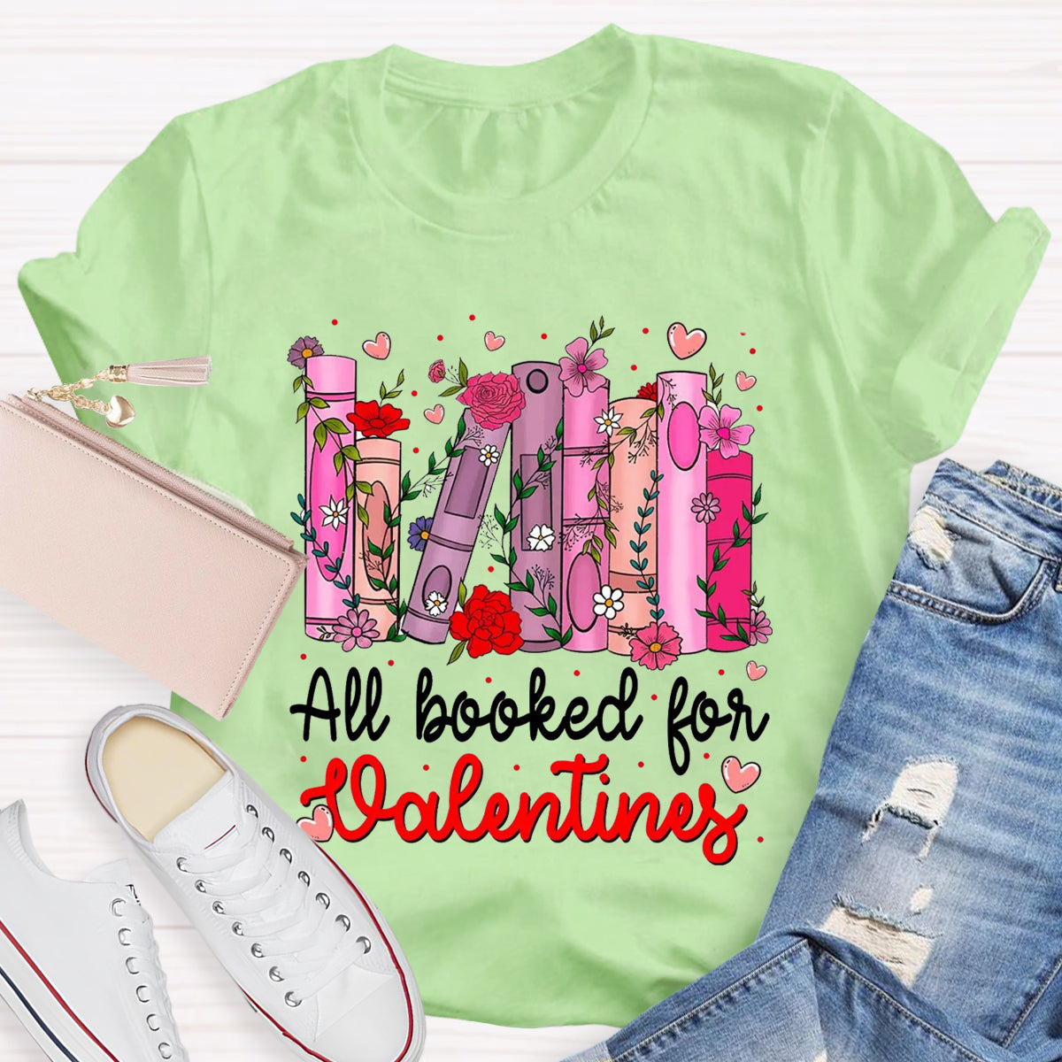 All Booked For Valentines Pink Flower T-Shirt