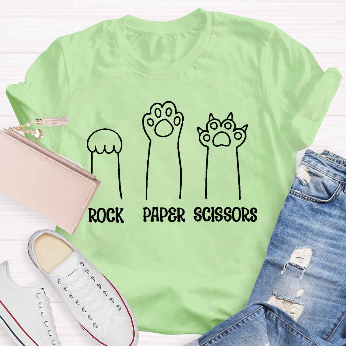 Rock Paper Scissors Funny Cat Paw T-Shirt