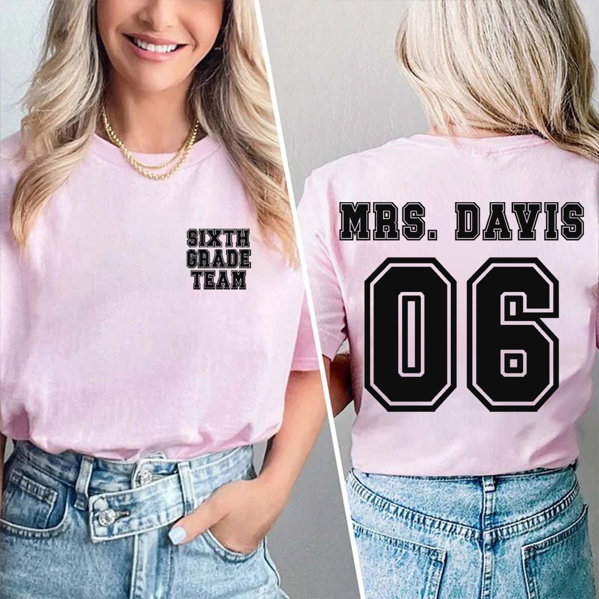 Personalized Grade And Name Team Double Printed T-shirt