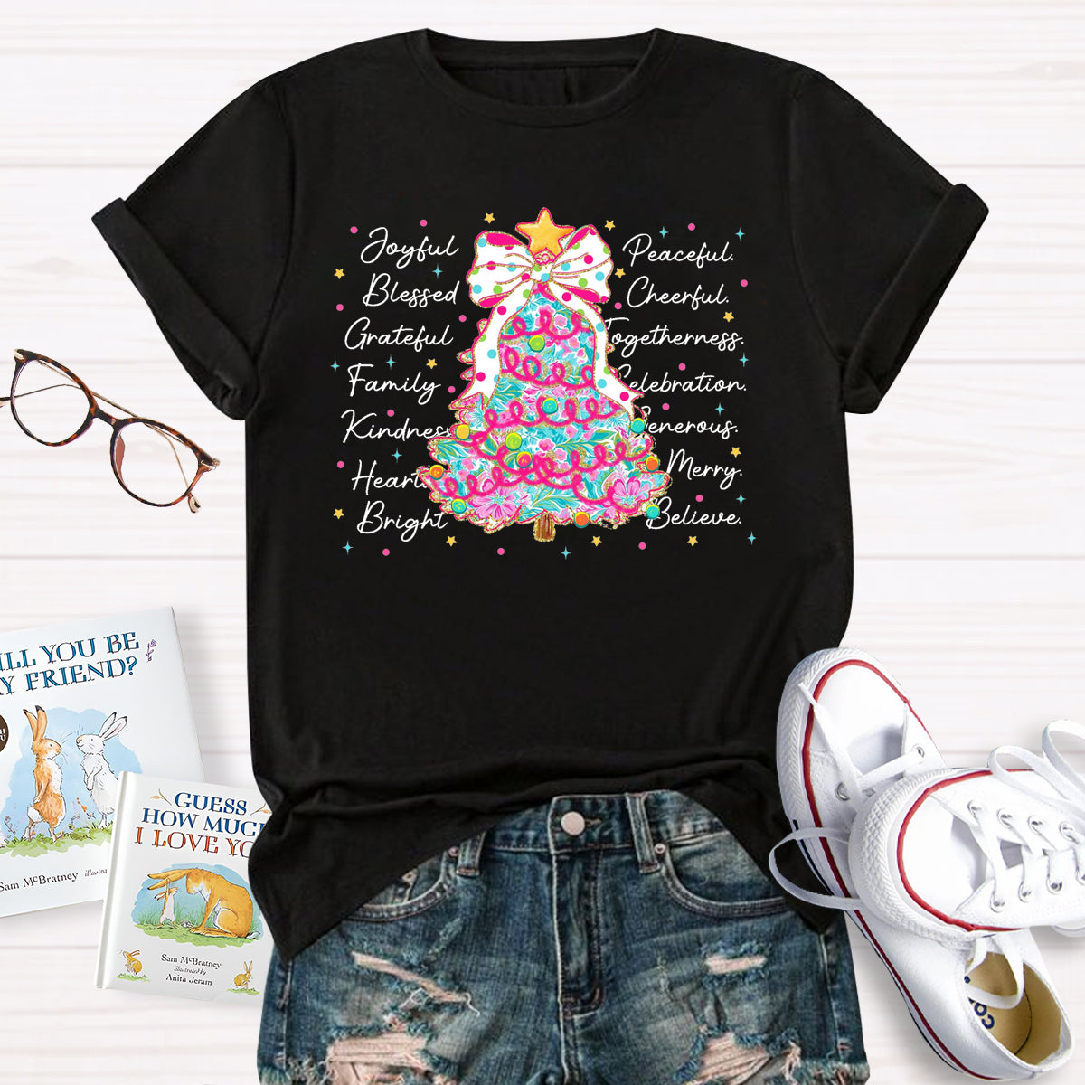 Christmas Tree Joyful Peaceful Cheerful T-Shirt