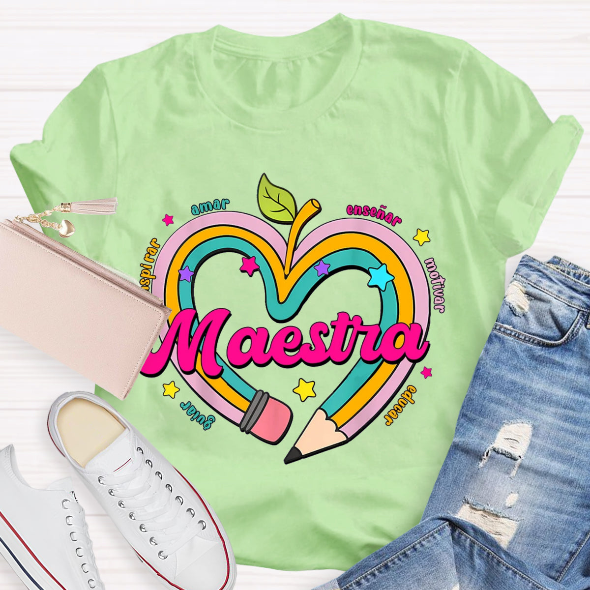 Maestra Pencil Apple Spanish Teacher T-Shirt