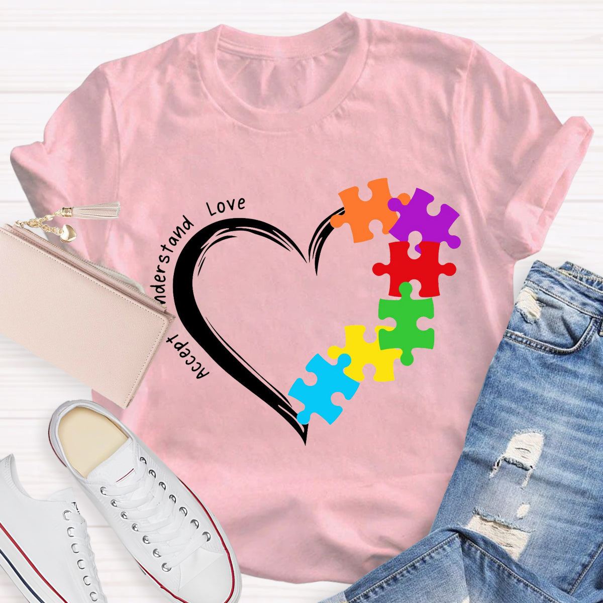 Accept Understand Love Heart Autism Teacher T-Shirt