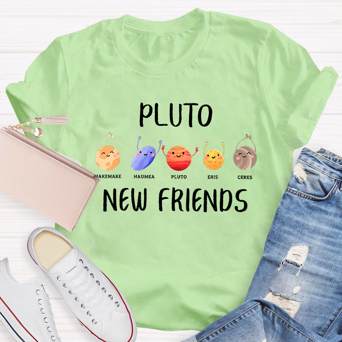 Pluto New Friends Dwarf Planets Funny Astronomy Science T-shirt