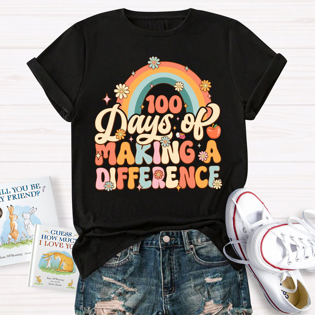 100 Days of Making a Difference Rainbow T-Shirt