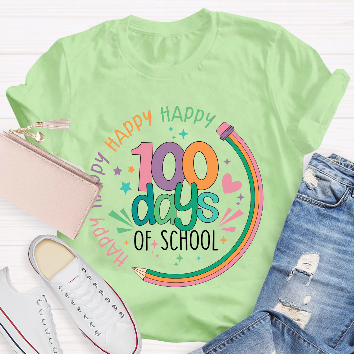 Happy Happy Happy 100 Days Of School Teacher T-Shirt