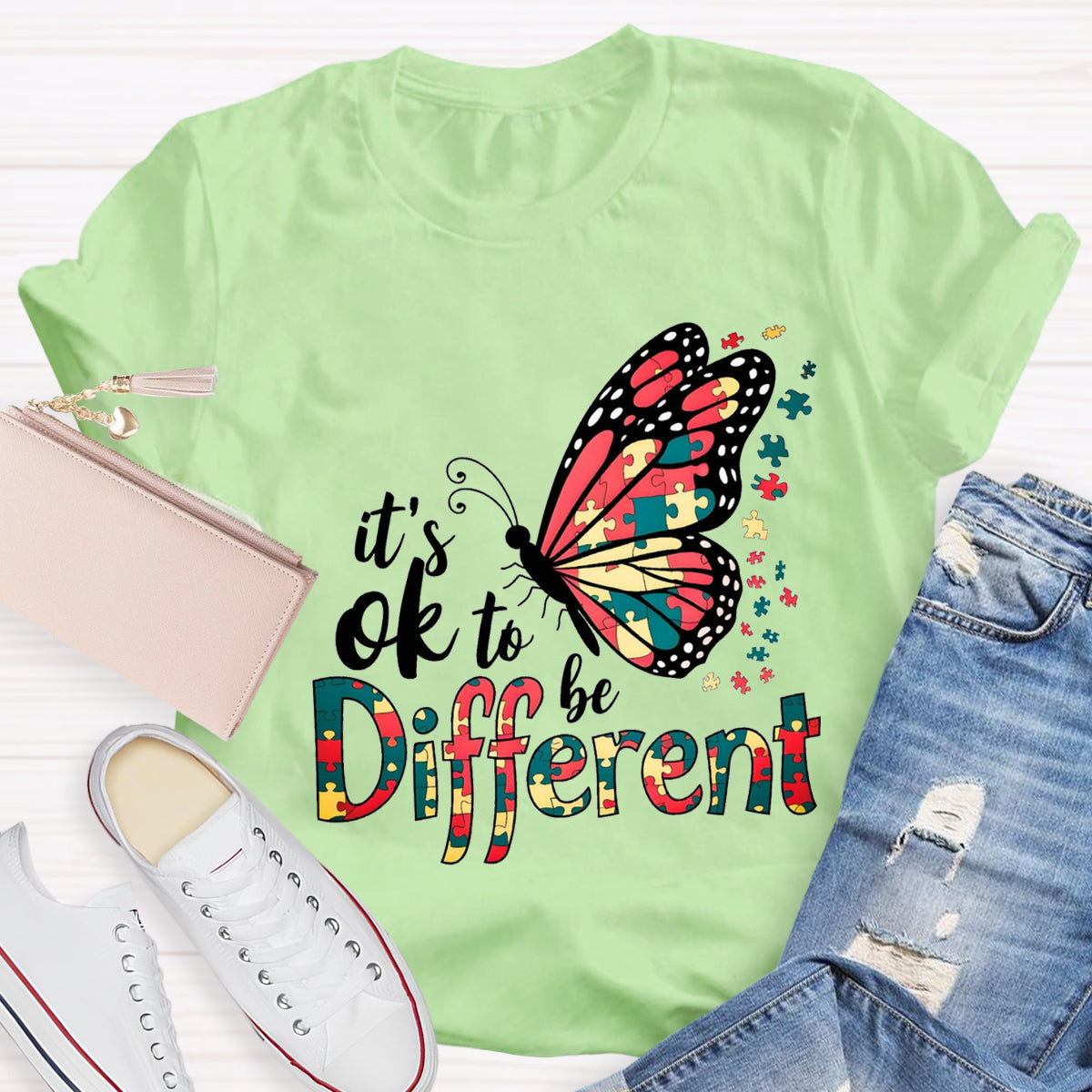 It's Ok To Be Different Colorful Butterfly T-Shirt