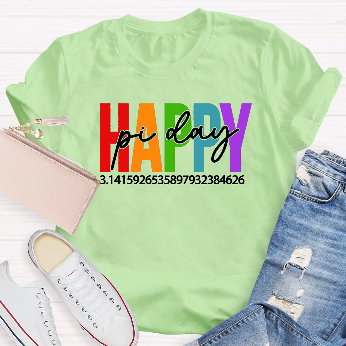 Happy Pi Day Colorful Letter Teacher T-Shirt