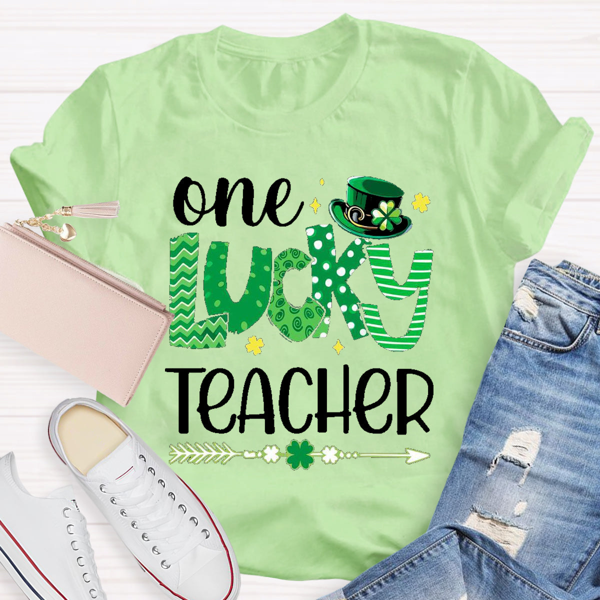 One Lucky Teacher Green Hat T-Shirt