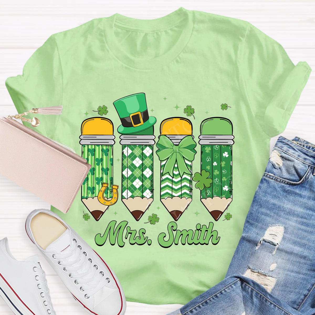 Personalize Name St. Patrick's Day Pencil Teacher T-Shirt