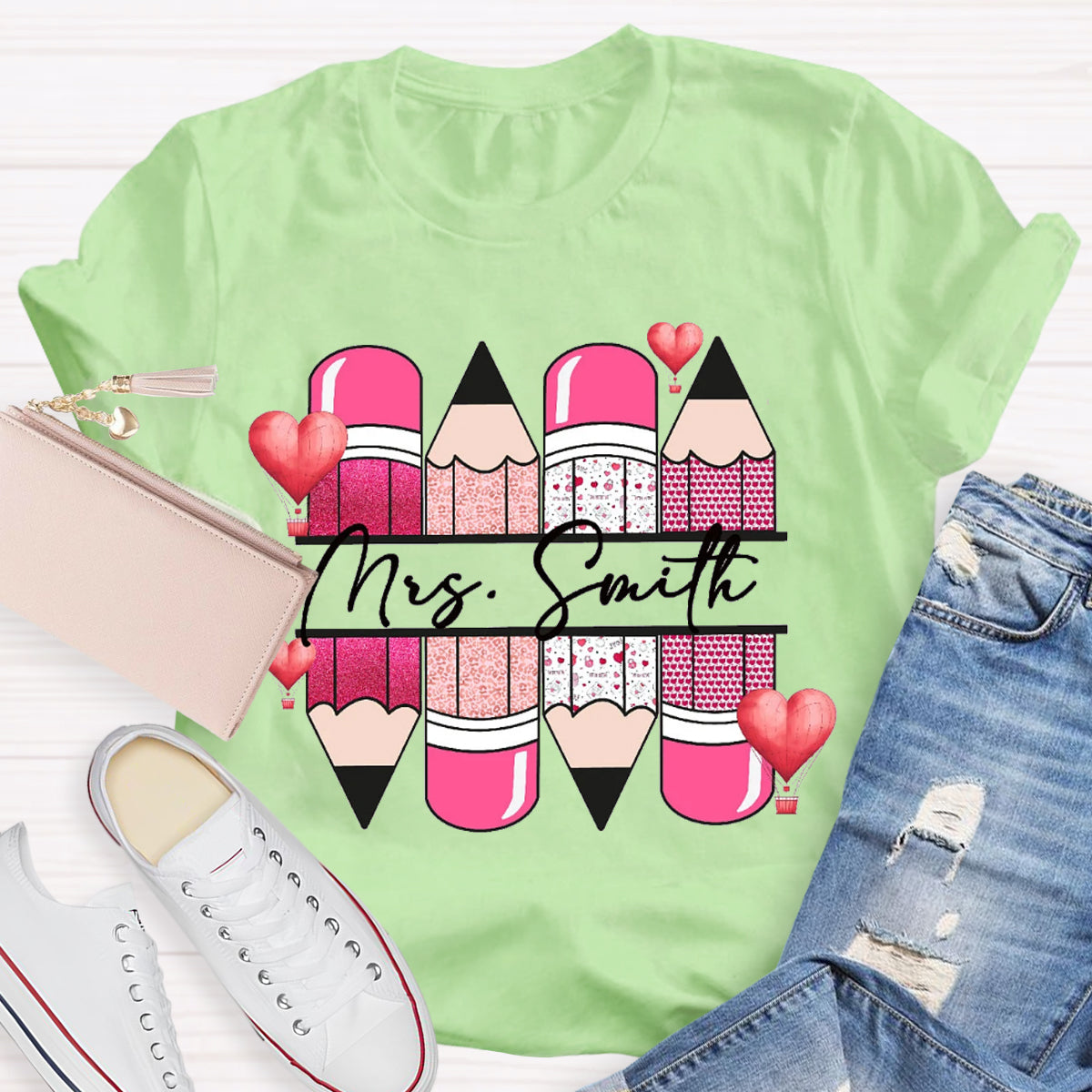 Personalized Name Pink Pencil Hot Air Balloon T-Shirt