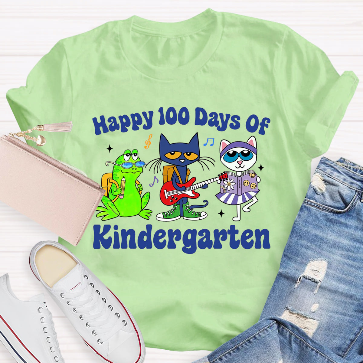 Personalized Grade Happy 100 Days Of Kindergarten Teacher T-Shirt