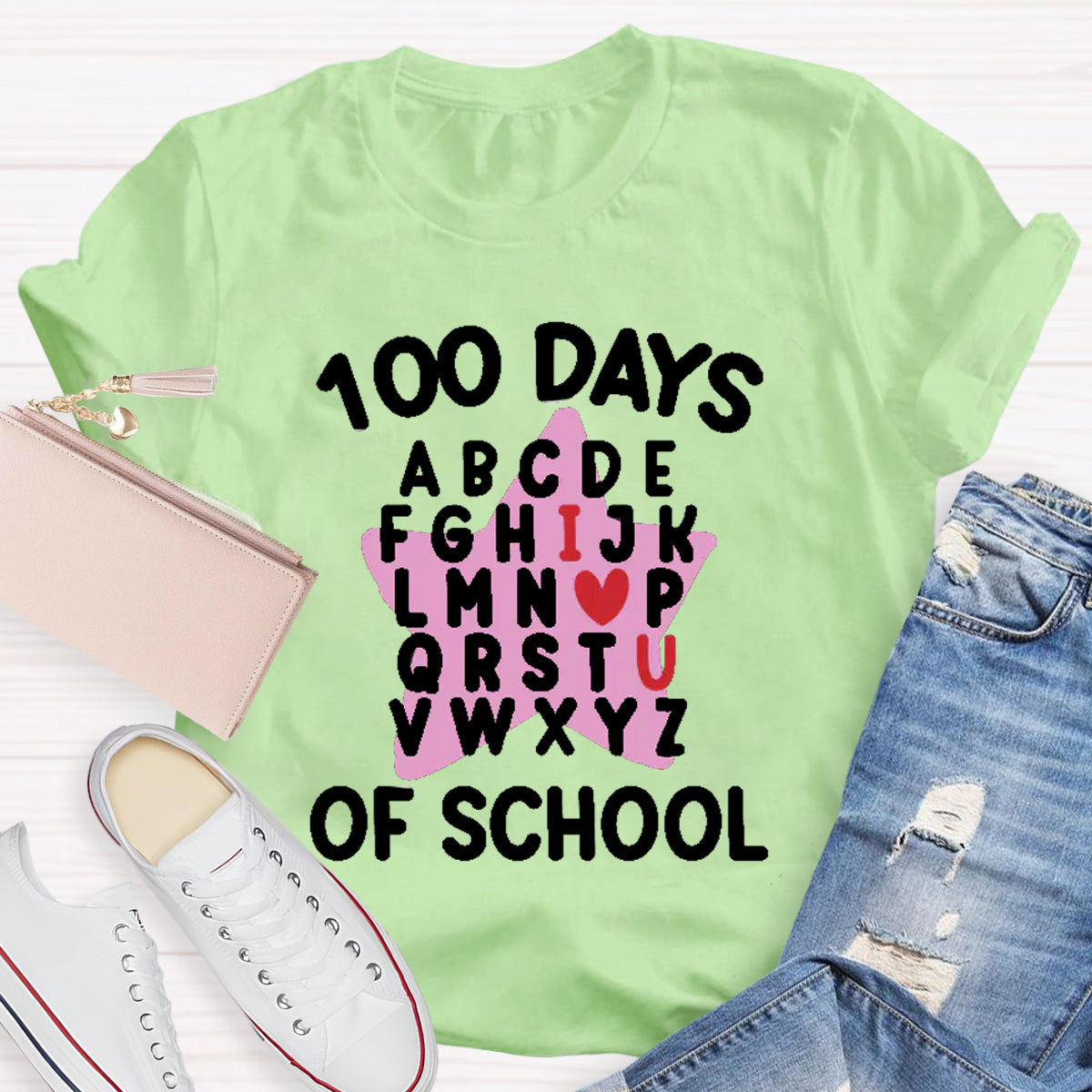 100 Days Of School Star Alphabet Teacher T-Shirt