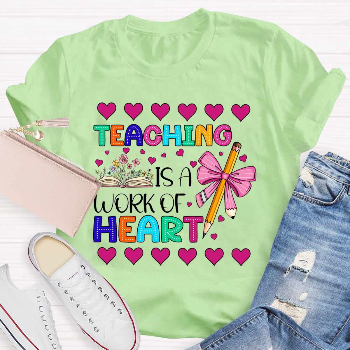 Teaching is Heart Work Pink Heart T-Shirt