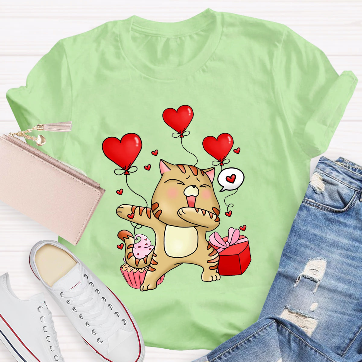 Valentine's Day Cartoon Cat T-Shirt