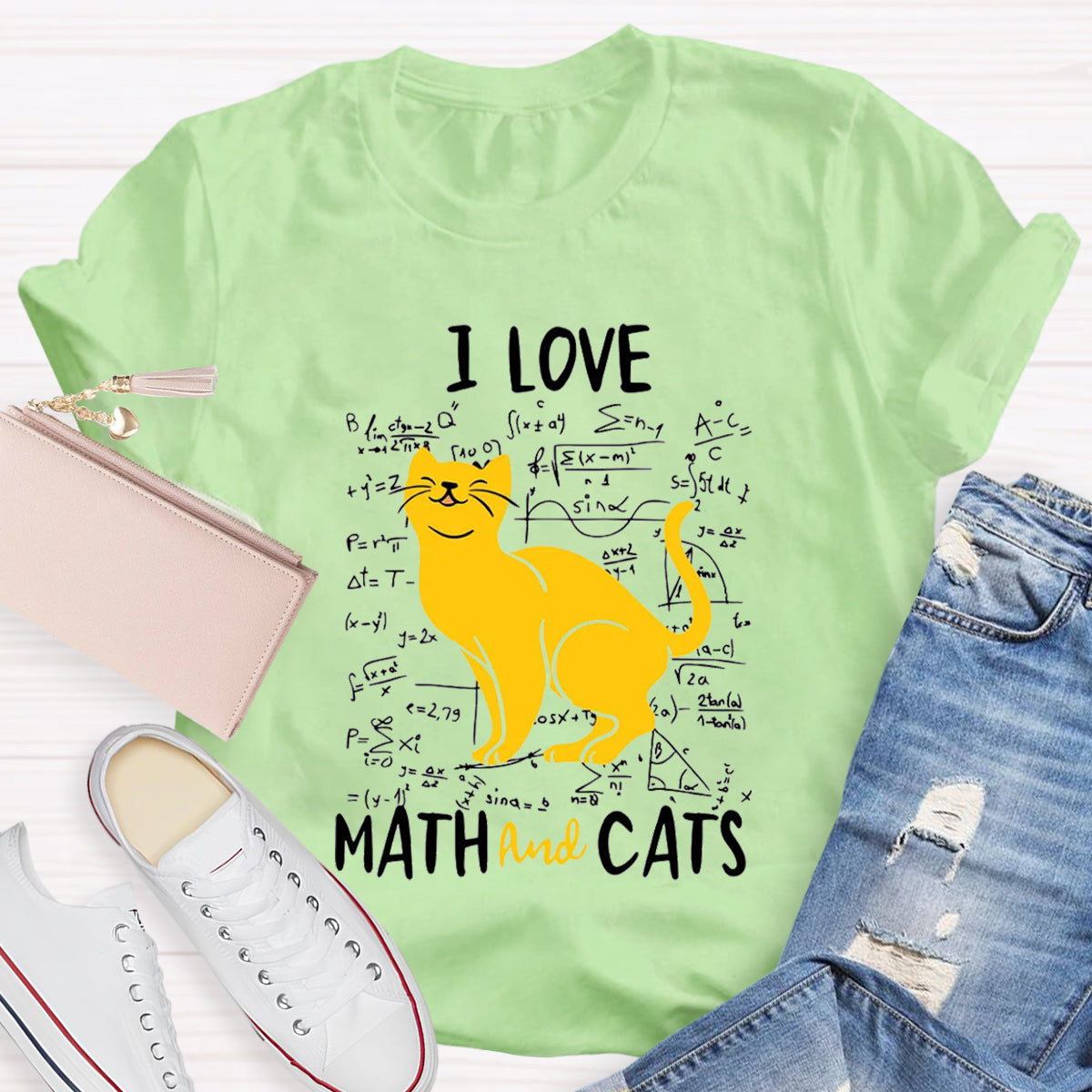 I Love Math And Cats Teacher T-Shirt