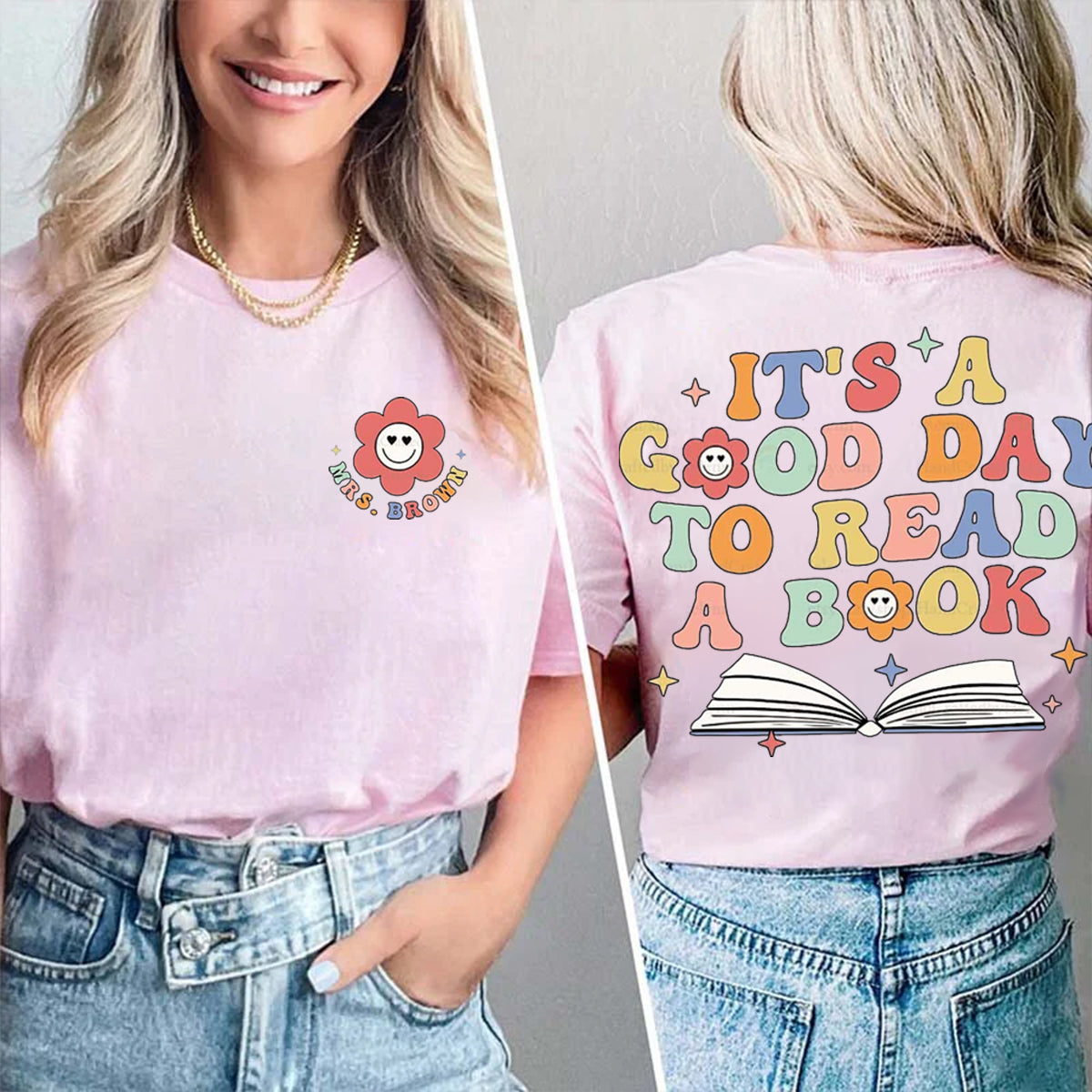 Personalized Name It's A Good Day To Read A Book Double Printed T-shirt