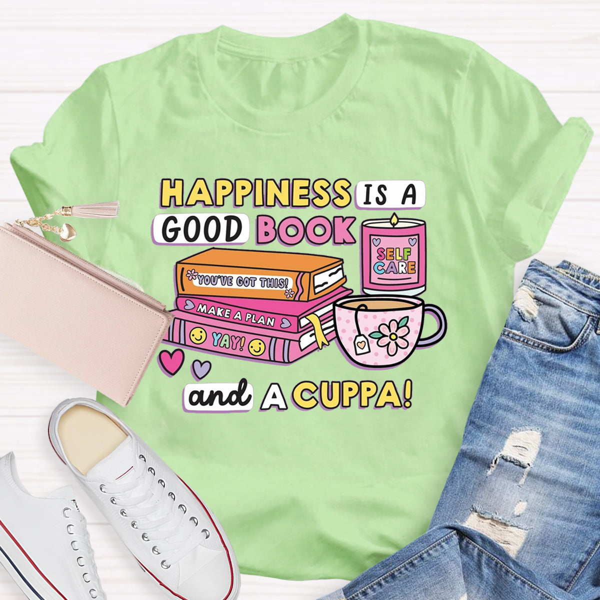 Happiness Is A Good Book And A Cuppa T-Shirt