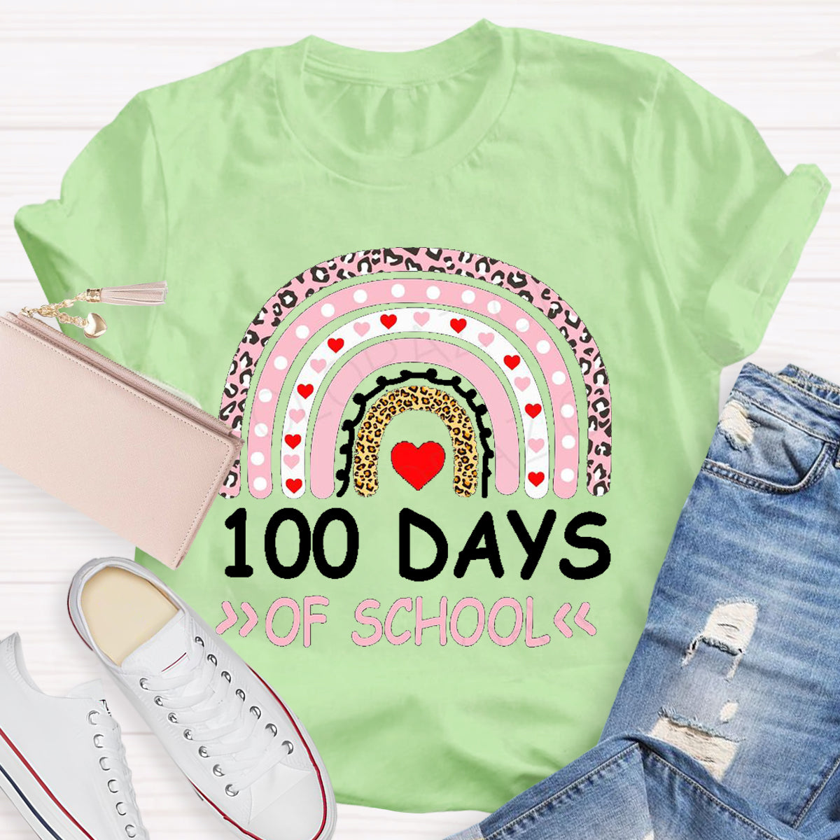 100 Days Of School Apple Rainbow Teacher T-Shirt