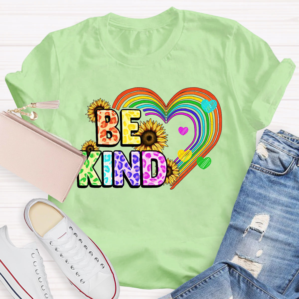 Be Kind Rainbow Sunflower Teacher T-Shirt