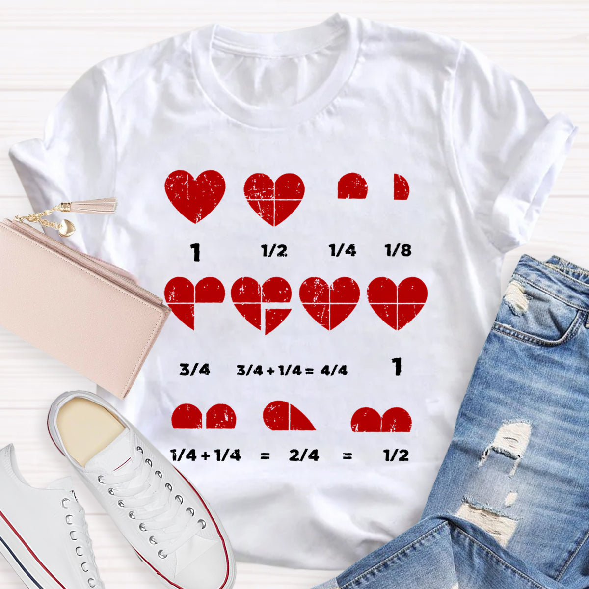 Valentines Day Fractions Heart Funny Math Teacher T-Shirt