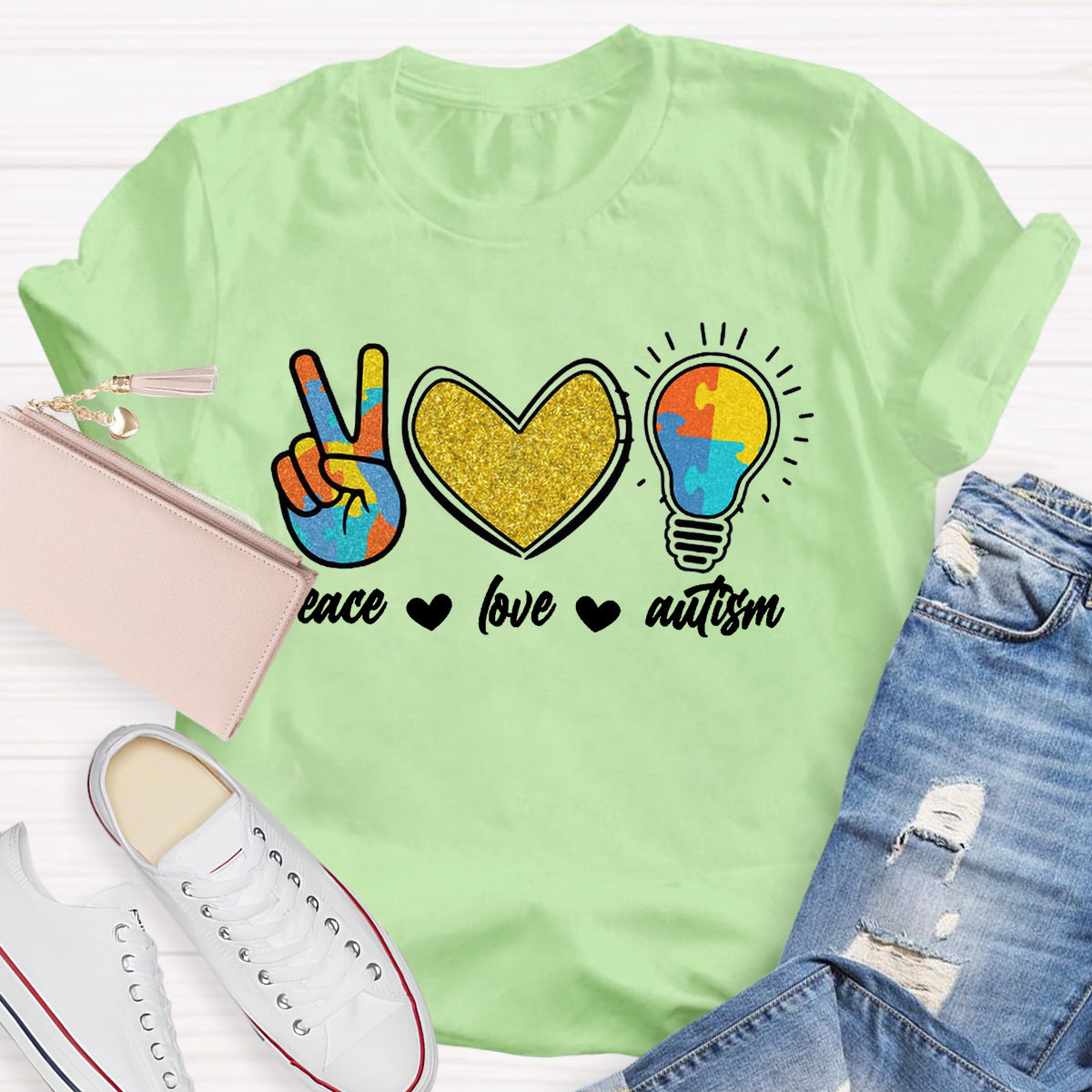 Peace Love Autism Teacher T-Shirt