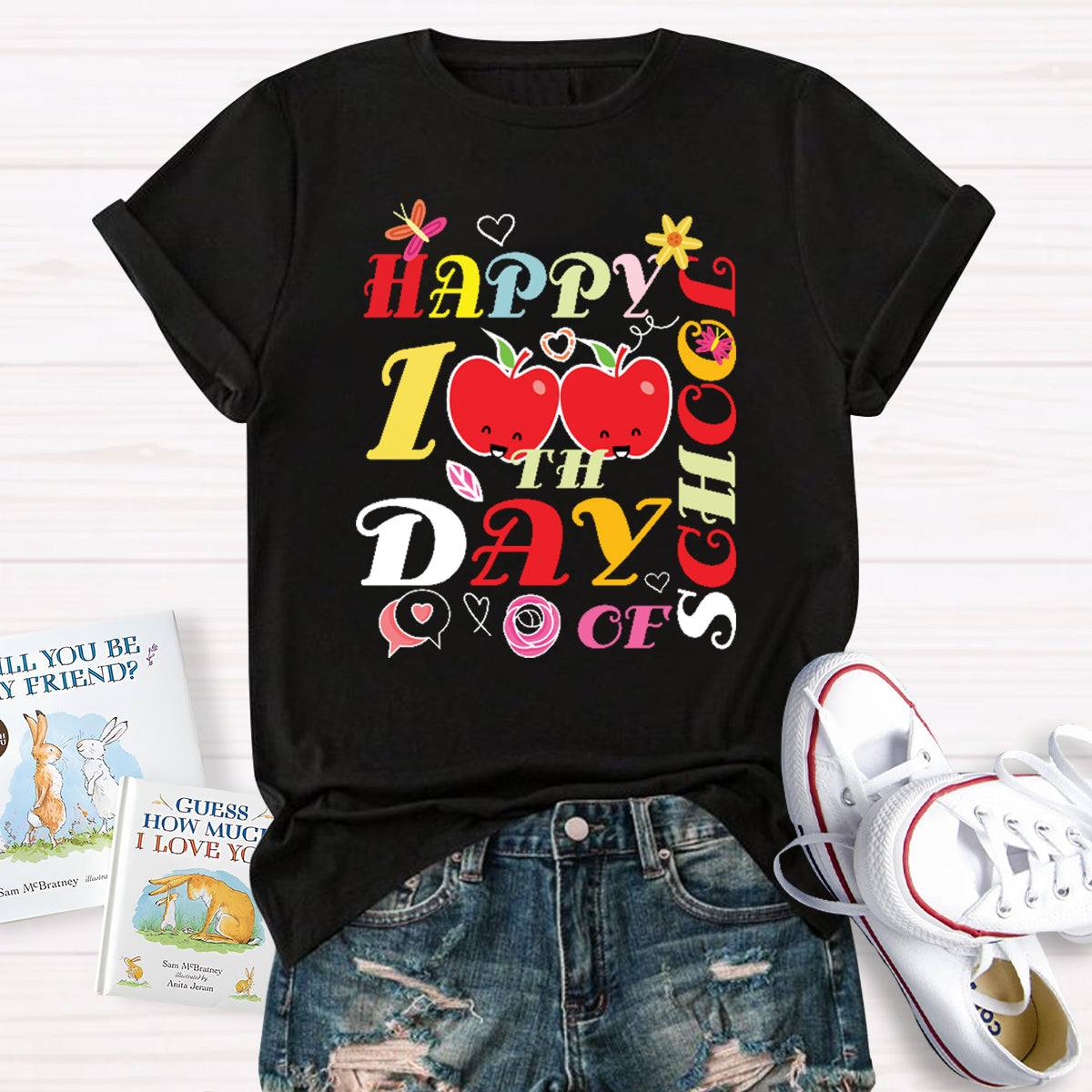 Happy 100th Days Of School Smiling Apple T-Shirt