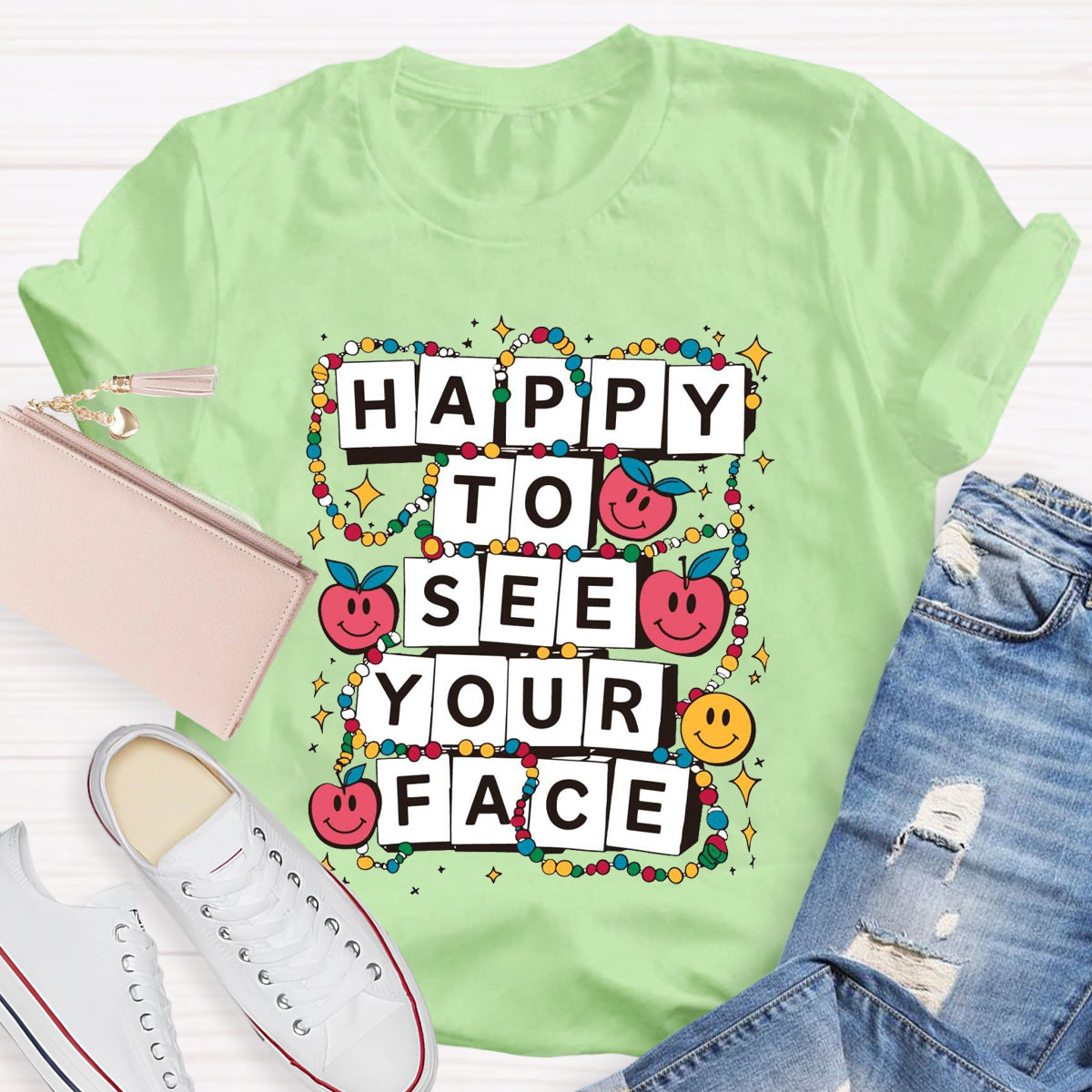 Apple Beads Happy To See Your Face T-Shirt