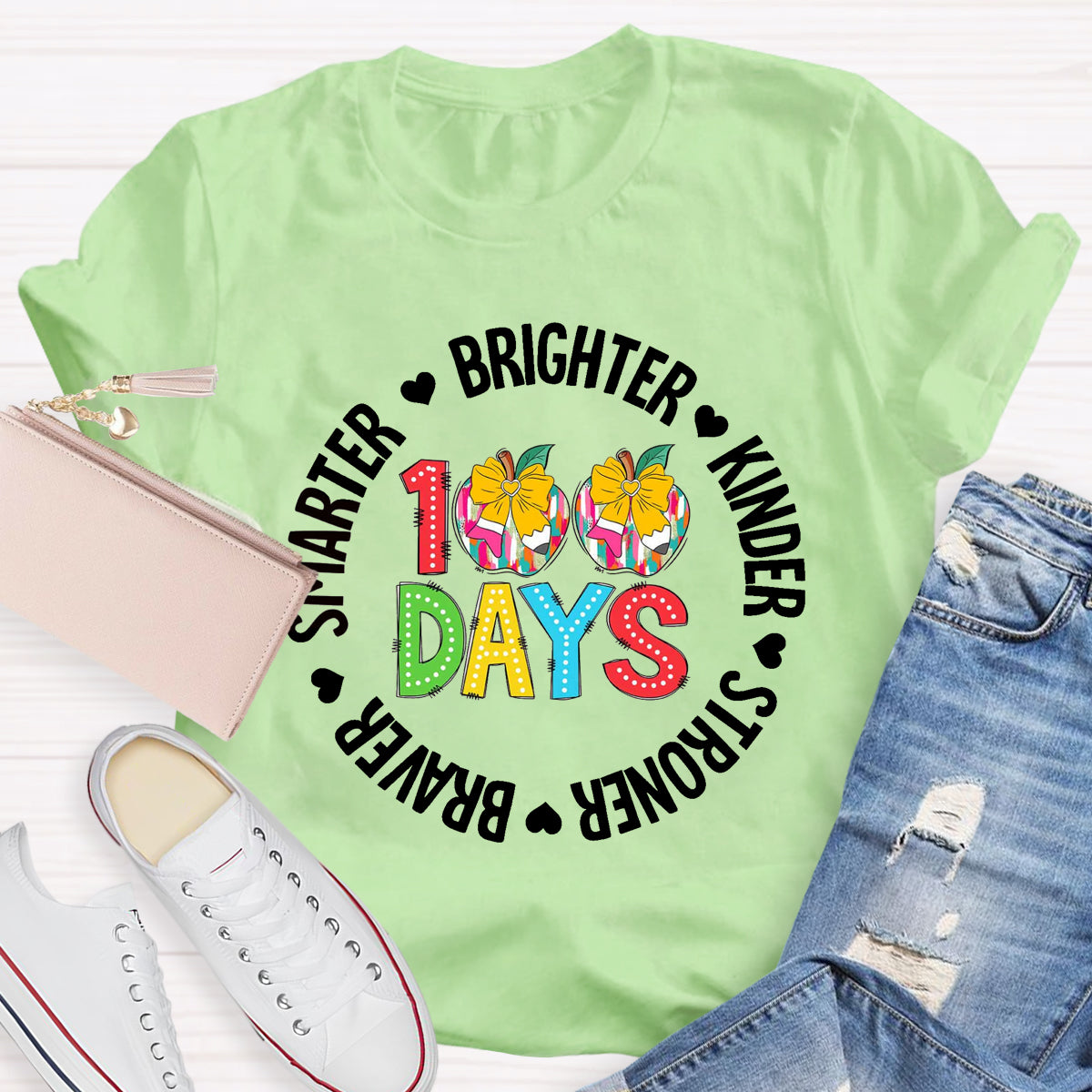 100 Days Brighter Kinder Teacher T-Shirt