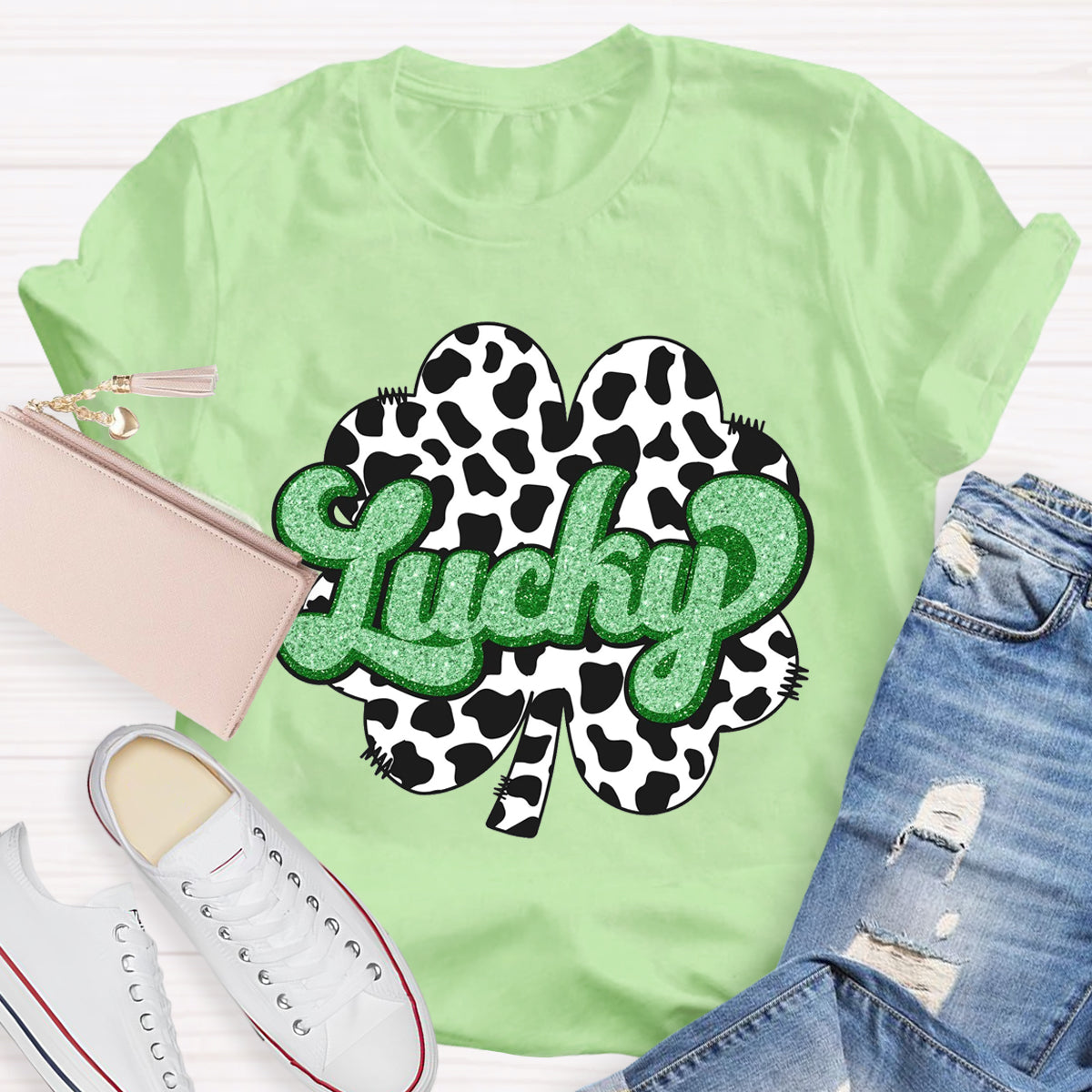 Milk pattern Shamrock LuckyTeacher T-Shirt