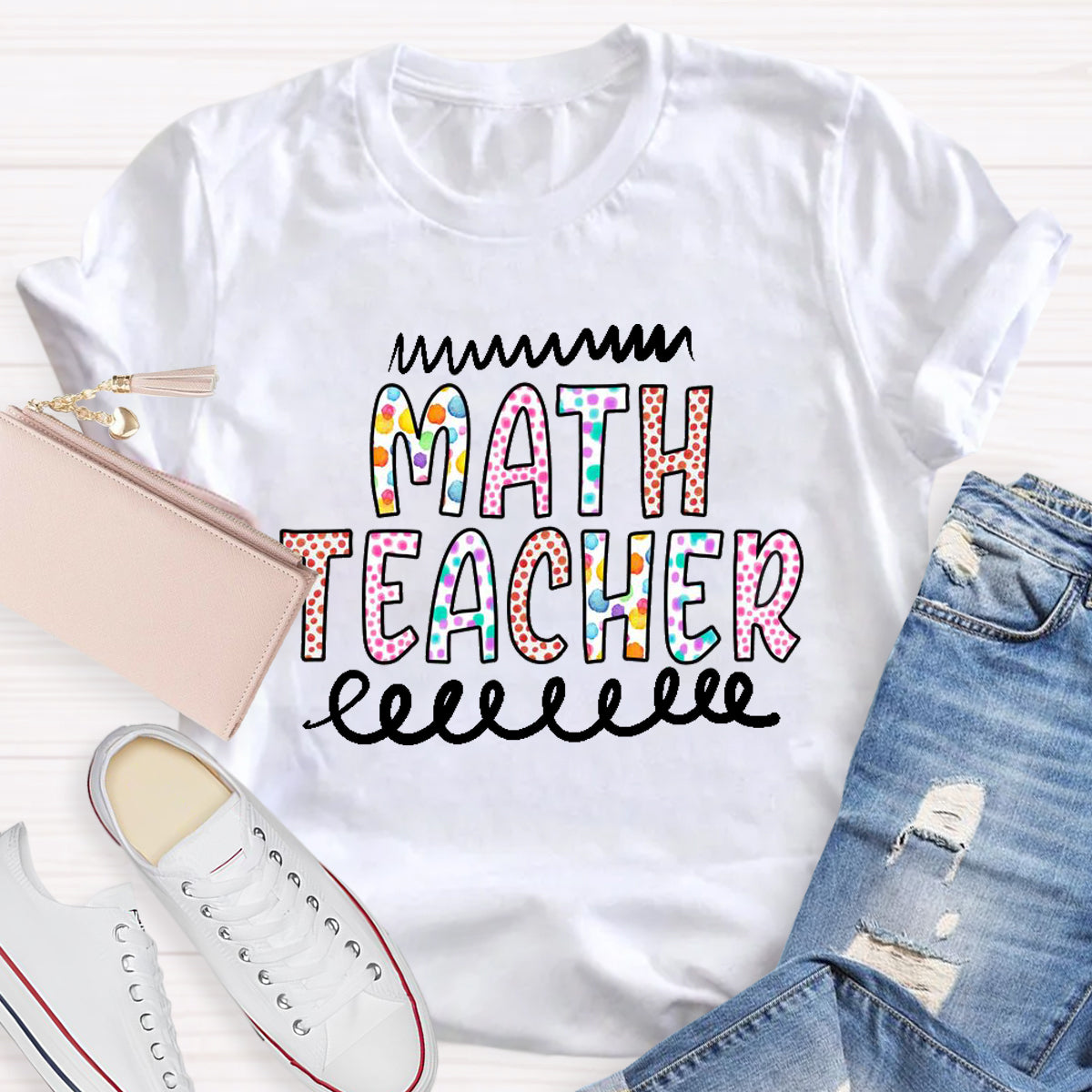 Colorful Polka Dot Design Math Teacher T-Shirt